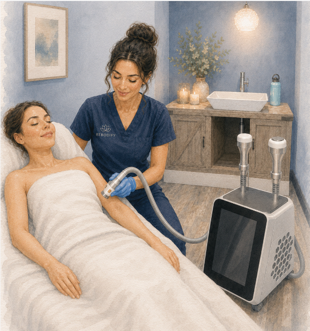 CryoToning skin tightening treatment on a relaxed client